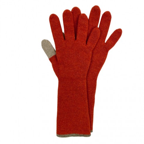 rust gloves with birch grey thumb and trim